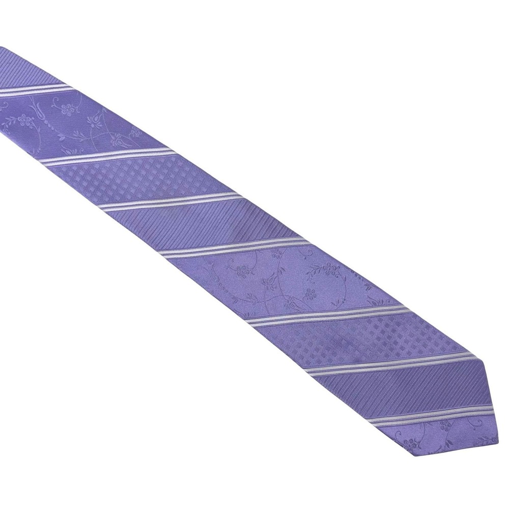 Vintage Valentino Purple Silk Tie Italy Floral Stripe Jacquard 3.25"‎